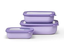 Mepal – Multi Bowl Cirqula 3-Piece Set – Food Storage Container with Lid - Suitable as Airtight Storage Box for Fridge & Freezer, Microwave Container & Servable Dish - 500, 1000, 2000ml - Nordic Lilac