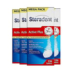 Steradent Active Plus, 136 Tablets X 4, 544 Tablets Total, Plaque Tablets, Denture Cleaner, White Teeth, Plaque Remover, Mint Fresh, Kills 99.9% Bacteria, Cleansers, Denture Care