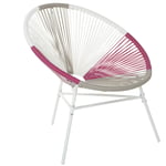 Chaise Fauteuil Type Spaghetti en Rotin PE Beige et Rose Design Tendance pour S