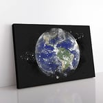 Big Box Art View of The Americas of Planet Earth Paint Splash Canvas Wall Art Print Ready to Hang Picture, 76 x 50 cm (30 x 20 Inch), Black, Grey, Lavender, Blue