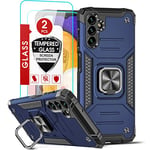 LeYi Rugged Armor Case for Samsung Galaxy A13 5G/ Samsung Galaxy A04s, [2 Pack] Tempered Screen Protector, Shockproof Military Grade Protective Hard Bumper Phone Case Cover with Ring Holder Blue