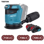 TEETOK ponceuse polisseur circulaire sans fil 125mm brushless Contient 12x papiers sable, Compatible avec la batterie 18V Makita