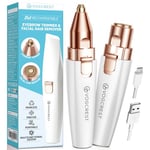 VG VOGCREST Tondeuse pour le visage et les sourcils : rasoir 2 en 1 rechargeable pour épilation du visage et sourcils - Rasoir sans douleur avec lumière LED intégrée (Blanc)