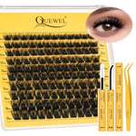 QUEWEL Individual-Eyelashes Fluffy, Mix 10-18mm Reusable Cluster Lashes Kit, Softness Eyelash Cluster Kit with Lash Bond and Seal Lash Tweezer, Easy DIY at Home(3D-cloud A-kit)