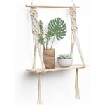 Etagere Murale Bois Macramé Boheme Deco Plantes Simple Houppe Manuel Tissé Chambre Salon wc Etagere Suspendue Corde