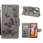 Samsung Butterfly Galaxy A11 etui - Harmaa Hopea/Harmaa