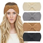 DRESHOW 4 Pièces Bandeau Cheveux pour Femme Bandeaux Hiver Serre-Tête Tricoté Oreille Réchauffeur Chaud Noué Bande Elastique Cheveux