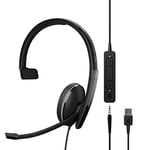 EPOS | Sennheiser Adapt 130 USB-C II (1000917) - Corded, one-sided, UC-optimized headset with USB-C connectivity - Superior sound - Enhanced comfort, call control - Black