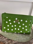 CAROLINA HERRERA GREEN CLUTCH BAG WITH WHITE SPOTS /MAKEUP CASE NEW