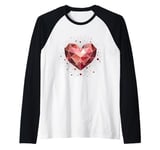 Crystal Geometric Heart Valentines Day Girls Aesthetics Pink Raglan Baseball Tee