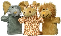 Goki Lot de 3 marionnettes Peluches à Main Animaux Sauvages