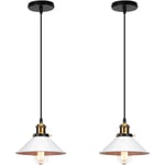 (2X) Lampes À Suspension Rétro Plafonnier Industriel Lustre Vintage 220MM E27 (Blanc) Abat-Jour En Métal Pour Loft Restaurant Café Bar