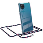 For Samsung Galaxy A12 Phone Case with Shoulder Strap Chain Blue Camouflage