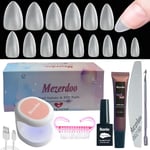 Kit Capsule Americaine Ongle Amande Complet,510 PièCes Givré Capsules Ongles Gel Couverture ComplèTe 15 Tailles, Portable Lampe UV Ongles Et 15g Colle Faux Ongles,12ml Top Coat, Gel Nail Extension Kit