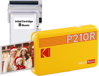 Mini Retro 2 P210 - Mini Imprimante Connectée, Photo format Carte de Crédit 5,3 x 8,6 cm - 2,1 x 3,4'', Bluetooth, Batterie Lithium, Sublimation Thermique 4Pass, 8 photos incluses Jaune