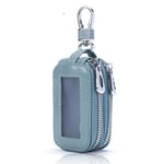 （bleu）clés de Voiture Sac Double Fermeture éclair en Cuir Protection clé Porte-Monnaie Porte-clés avec Fenêtre Transparente pour clé de Voiture