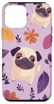 Coque pour iPhone 12 mini Carlin floral violet avec feuilles d'automne et latte à la citrouille et aux épices