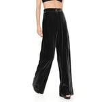 (Black L)Women Wide Leg Pants Fashion Casual Loose Pleuche Women High Waist