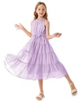 GRACE KARIN Filles Robe Douce de Princesses Une Ligne Maxi Casual Fête Mariage d'anniversaire pour Enfants 14 Ans Violet Clair