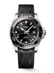 LONGINES Hydroconquest GMT 43mm L3.890.4.56.9 Automatverk, Extra tidzon, Svart tavla, Svart gummiarmband