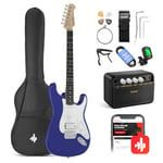 Donner 39 Inch Electric Guitar Beginner Kit Full Size Purple Sapphire Blue HSS Pick Up Starter Package with Amp Online Lesson Bag Tuner Capo Strap String Cable Picks DST-100L