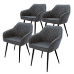 Lot de 4 chaises salle à manger en simili anthracite rembourrée pieds en acier