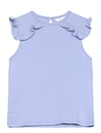 Mango Frills Cotton T-Shirt Blå