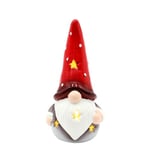 Dekohelden24 GNOME Lumineux LED en céramique avec Bonnet - Rouge, Gris et Blanc - L x l x H 7,5 x 6,5 x 14,5 cm - Multicolore
