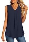 Aodemo Women's Vests Summer Ladies Pleated Tops Blouses Shirts Loose Sleeveless Tank Top Chiffon Vest for Work S, Dark Blue