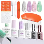 Modelones Kit Ongle Gel UV Complet,13PCS Kit Vernis Semi Permanent Cat Eye Gelée Rose Vert Violet, 4 Couleurs Vernis Gel et Base & Top Coat 8W Lampe,Manucure Outils Accessoires Nail Art Kit Cadeau