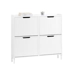 SoBuy Meuble à Chaussures Armoire à Chaussures Meuble Rangement Chaussures 4 Portes abattantes, Meuble d'Entrée Coffre Rangement pour Chaussures, 100 x 19 x 91cm, Blanc, FSR177-L-W