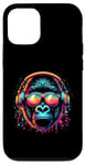 Coque pour iPhone 12/12 Pro Monkey DJ Disco Music Lover Gorilla Chimpanzee Casque audio