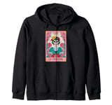 Dia De Los Muertos La Chingona Mexican Skeleton Tarot Card Zip Hoodie