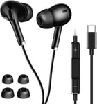 Ecouteurs pour iPhone 15 Écouteurs USB C pour Samsung S24 A55 A15,Écouteurs Intra Auriculaires Ecouteur USB Type C Oreillettes Filaires Anti-Bruit Casque avec Micro pour Mi Pixel Oneplus,Noir