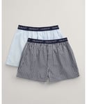 Gant Mens Gingham And Stripe Boxer Shorts 2 -Pack - Blue - Size X-Large
