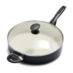 GreenPan Rio Antiadhésive en Céramique Saine 30 cm/48 Litre Sauteuse avec Couvercle, Sans PFAS, Poignée Rester Froid, Va au four jusqu'à 160°C, Noir & Crème