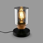BRILONER - Lampe de chevet, verre fumé, interrupteur à cordon Lampe de bureau, E27 Lampe de table pour Home Office, lampe de lecture, noir-bois