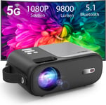 Mini Projecteur, Portable Vidéoprojecteur 5G Wifi Bluetooth1080P Supporté, 9800 Lumens Rétroprojecteur With ±15° Trapezoidal Correction, Home Cinéma, Compatible Avec Smartphone,Jeu,Ordinateur