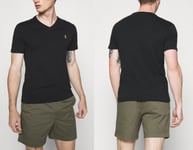 Polo Ralph Lauren V Neck T-shirt Black Shirt Custom Slim Fit Tee Top Gold Pony S