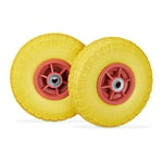 Relaxdays Roue de Diable Set de 2 en Caoutchouc, increvavbles, 260 x 85, 16 mm, 4.1/3.5-4 essieu 150 kg, Jaune-Rouge