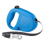 Ferplast Laisse Chien Enrouleur Flippy One, Laisse pour Chiens de Taille Moyenne jusqu'à 25 Kg. Sangle Extensible Max 5 m. Bouton Unique pour verrouiller et déverrouiller, Bleu Clair