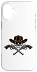 Coque pour iPhone 16 Plus Chapeau de cowboy pistolets crâne pirate croix os