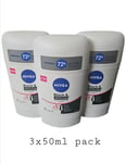 3 x NIVEA Anti-Perspirant Black & White Invisible Clear Deo 72h Stick 3x50ml