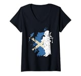 Womens Scottish Pride Bagpipes Silhouette Map V-Neck T-Shirt