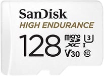 SanDisk 128GB High Endurance microSDXC card for IP cams & dash cams + SD adapter up to 10,000 Hours Full HD / 4K videos up to 100 MB/s UHS-I Class 10 U3 V30