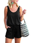 REORIA Womens Summer Scoop Neck Sleeveless Comfortable Tank Top Short Jumpsuit Rompers Black Large