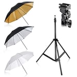 Neewer® Kit de Fixation pour Flash avec Trois parapluies, 84 cm, Blanc Doux/argenté, réfléchissant/doré, pour Canon 430EX II, 580EX II, Nikon SB600 SB800, Yongnuo YN560, YN565, Neewer TT560, TT680