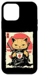 Coque pour iPhone 12 mini Kawaii Samurai Cat Drinking Coffee, Ninja Cat for Cats Lovers