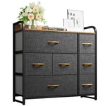 YITAHOME Commode- Meuble de Rangement en Tissu avec 7 tiroirs pour Chambre, Salon, Armoire, Couloir- Cadre Robuste en Acier, Dessus en Bois & Bacs à Tissus Faciles à Tirer (Gris Froid)