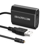 Adaptateur USB Type A vers Optique Jack 3,5mm, Convertisseur Audio Unidirectionnel USB A vers SPDIF Toslink pour Windows Linux PS4/PS5 Lenovo HP Asus Dell PC Laptop Computer Surface